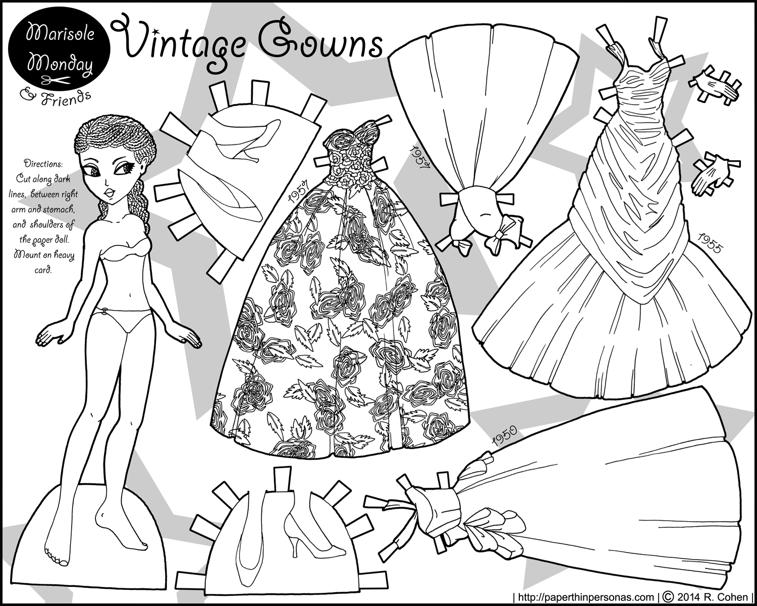 Vintage Gowns- 1950s Evening Gowns in Paper Doll Form 