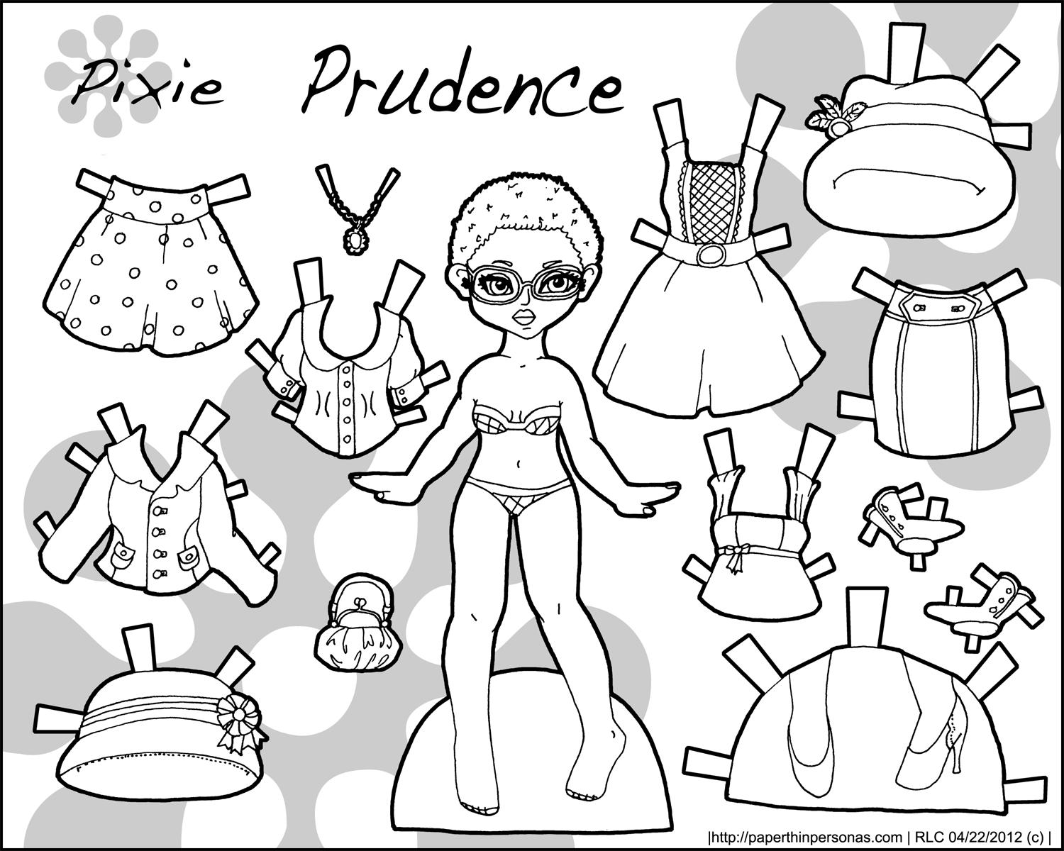 Prudence and Constance 2 Paper Dolls in Black and White • Paper Thin