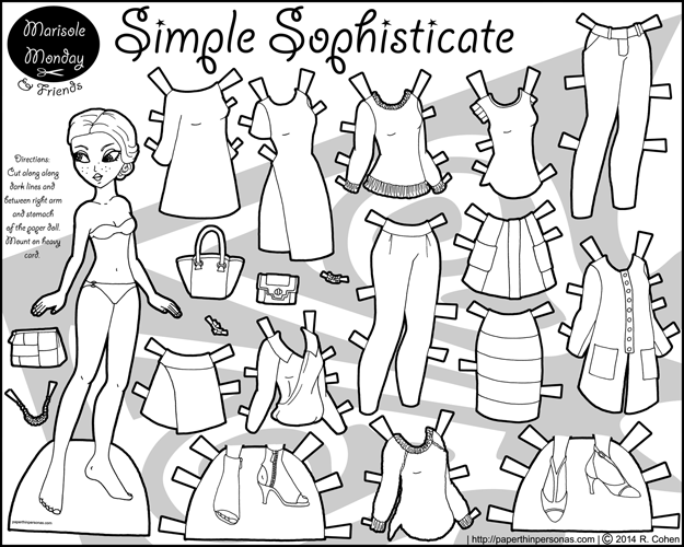 Printable paper doll with a contemporary wardrobe