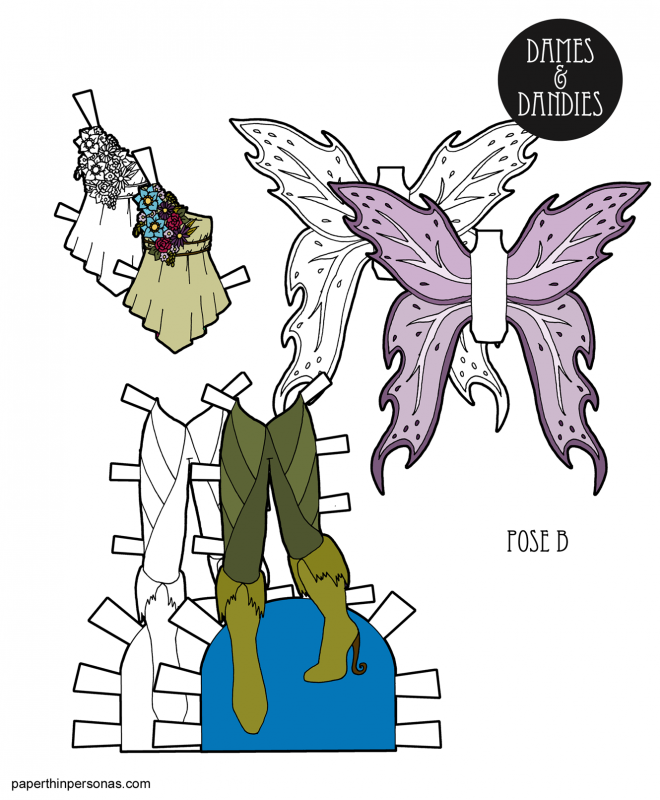 a set of fairy wings and clothes for the b pose printable paper