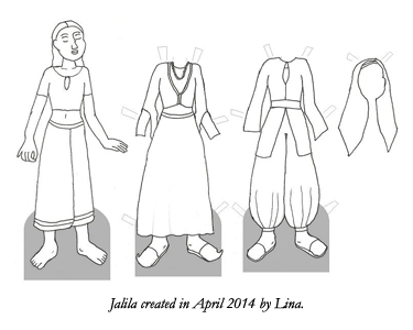 A paper doll page drawn by Lina