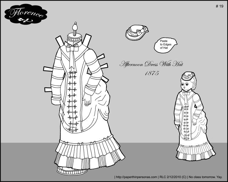 An afternoon dress for Florence, my French fashion doll paper doll. 