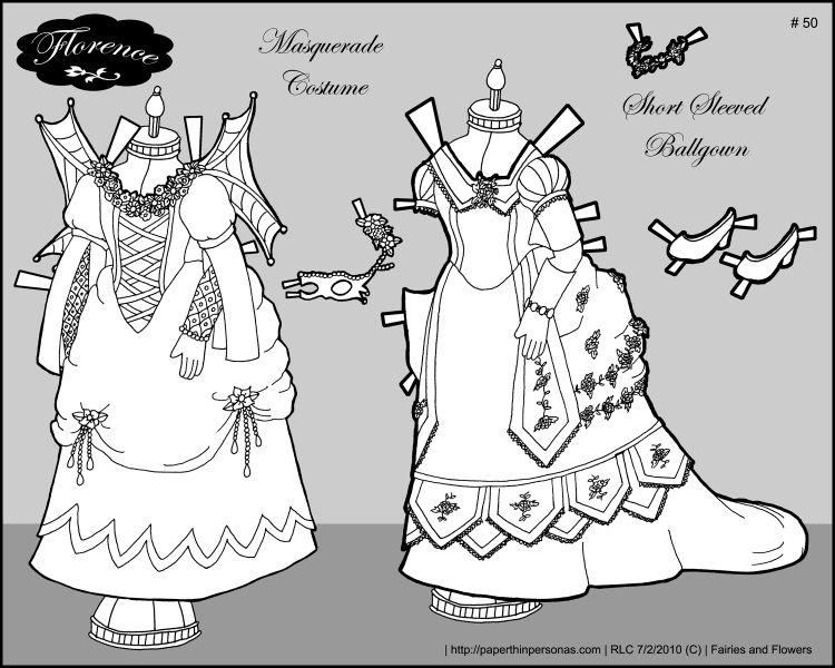 Florence's ballgown and masquerade costumes from the 1870s.