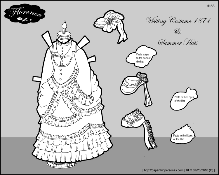 A visiting dress for Florence, my paper doll of the 1870s.