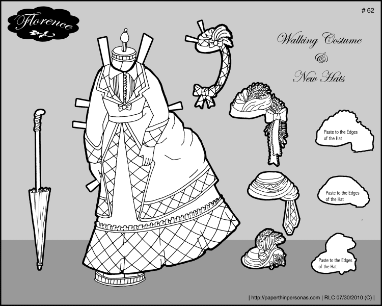 Florence's 1870's walking suit. Florence is a Victorian paper doll with a large trousseau.