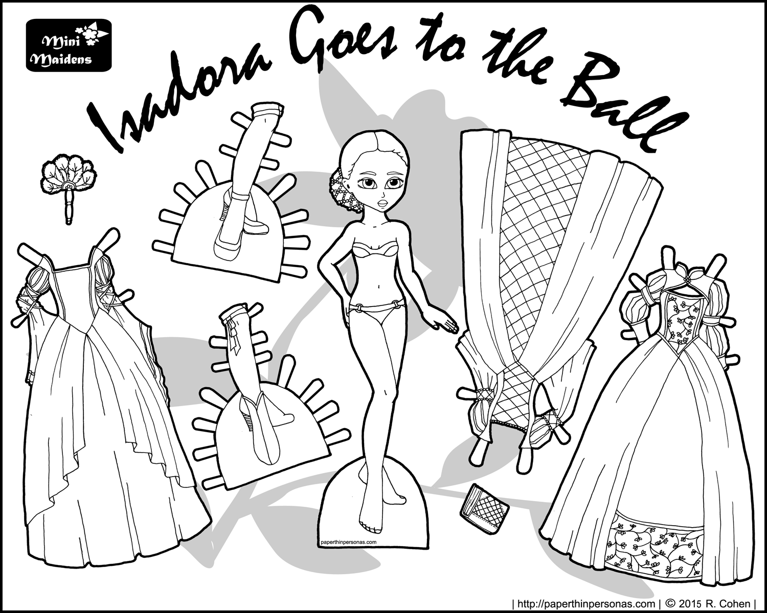 isadora goes to the ball a fantasy princess printable paper doll coloring page paper thin personas