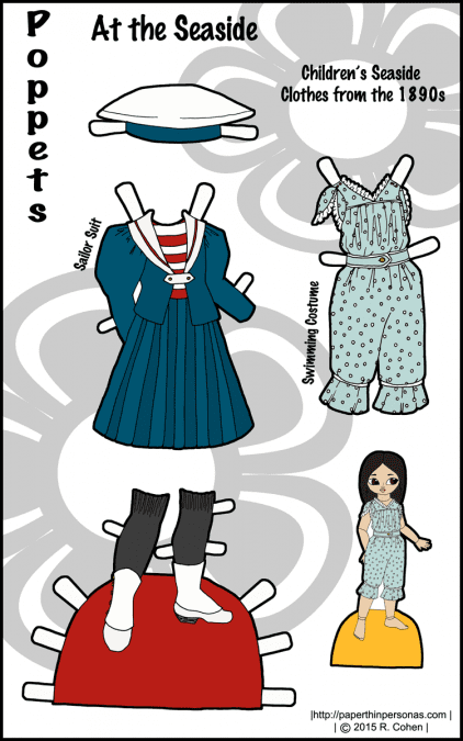A set of 1890s paper doll clothes for the Poppet printable paper doll series. Free to print in color from Paperthinpersonas.com