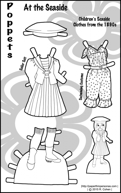 A set of 1890s paper doll clothes for the Poppet printable paper doll series. Free to print from Paperthinpersonas.com