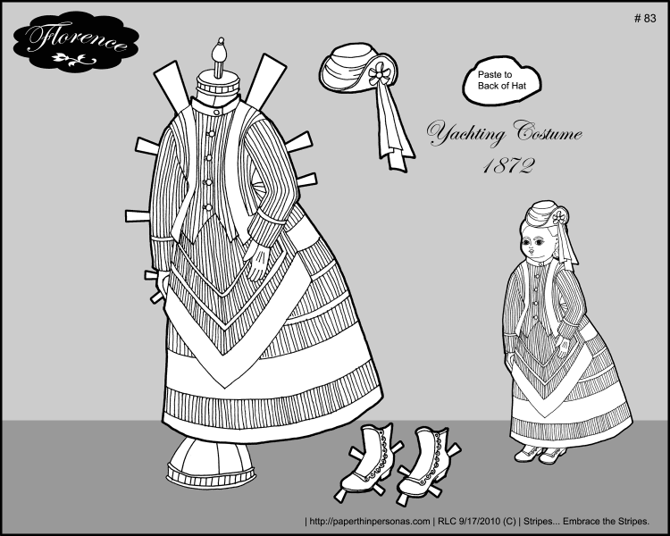 A yachting costume for the printable paper doll Florence of the 1870s.