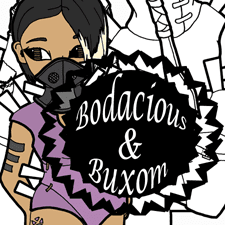 A post-apocalyptic fashion printable paper doll in black and white and color for coloring with a 13 piece wardrobe. She's free to print from paperthinpersonas.com