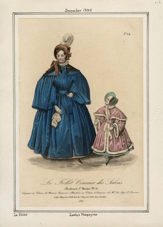 Lady's walking cape from 1834 with a child's costume as well. 