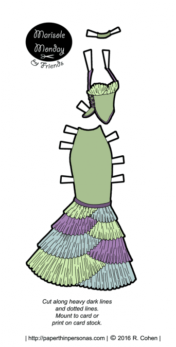 A fantasy ballgown with a neo-victorian flare for a printable paper doll from paperthinpersonas.com. 