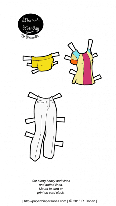 Summery clothing fashions with capris, a crop top and a tunic. Free to print and dress up some paper dolls with!