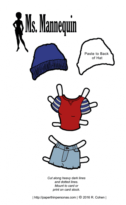A hip-hop fashion inspired paper doll outfit. Free to print in color or black and white.