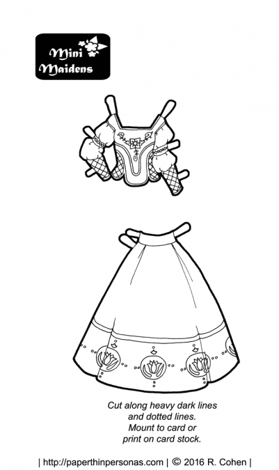 A folkloric fantasy paper doll fashion to print and color from paperthinpersonas.com