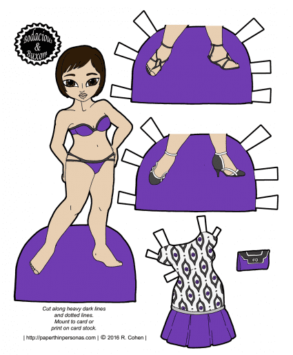 A curvy Asian paper doll from the B&B paper doll series. Free to print in color or black and white from paperthinpersonas.com. 