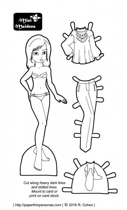 An elegant contemporary outfit based on the Fall fashion magazines with a black and white Asian paper doll. Free to print.