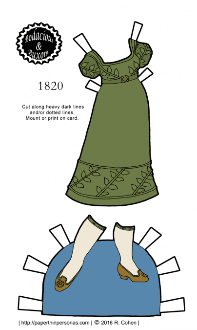 A dress from 1820 for the B&B curvy paper doll series based on a gown from the Philadelphia Museum of Art.
