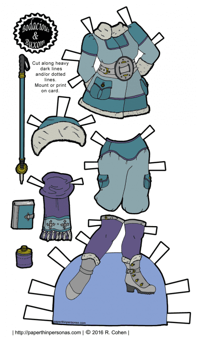 A steampunk arctic explorer outfit for my curvy paper doll series. Free to print from paperthinpersonas.com.