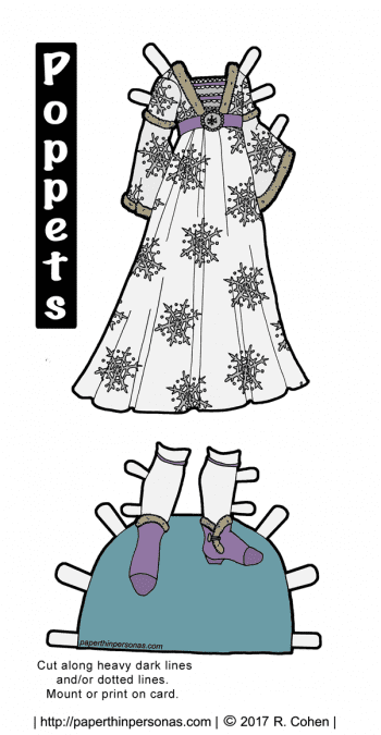 Today's fantasy paper doll gown was inspired by the Burgundian gowns of the mid to late 1400s, snowflakes and the color lavender. Download and print for free!