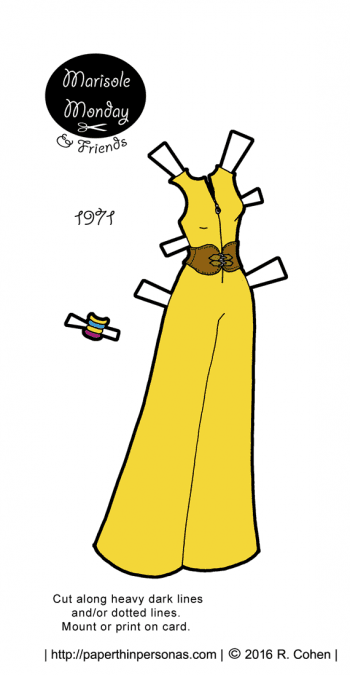 A super cute bright yellow jumpsuit from 1971 based on the art on a vintage sewing pattern cover. Available in color or black and white.