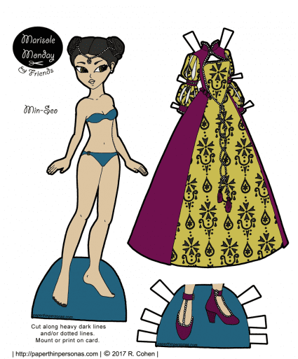 A Tudor fantasy gown and a paper doll to wear it. Print in color or black and white from paperthinpersonas.com. 