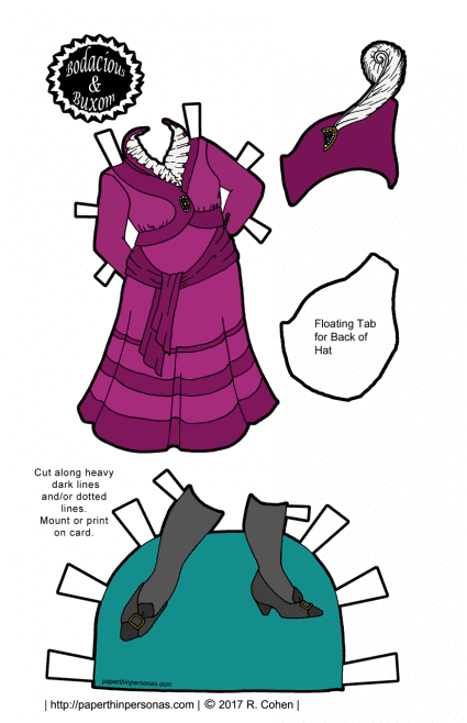 A paper doll outfit based on 1910s clothing, specifically 1915. Available to print in color or black and white.