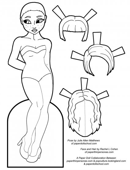 A black and white paper doll