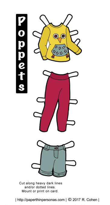 A printable contemporary kids outfit for a my Poppet's printable paper doll series. Available in color or black and white.
