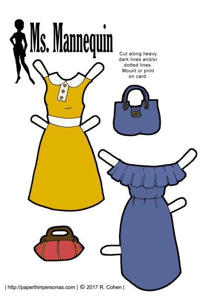 Two summer dresses for paper dolls, free to print and play with from paperthinpersonas.com.