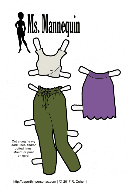 Trendy summer paper doll clothing for the Ms. Mannequin printable paper doll series from paperthinpersonas.com. 