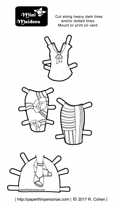A printable paper doll coloring page of a pair of pencil skirts and a blouse from paperthinpersonas.com.