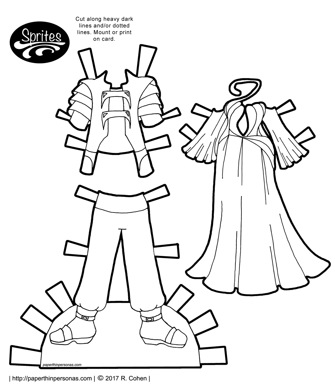 Space Prince and Space Princess printable paper doll outfits in color or black and white from paperthinpersonas.com.