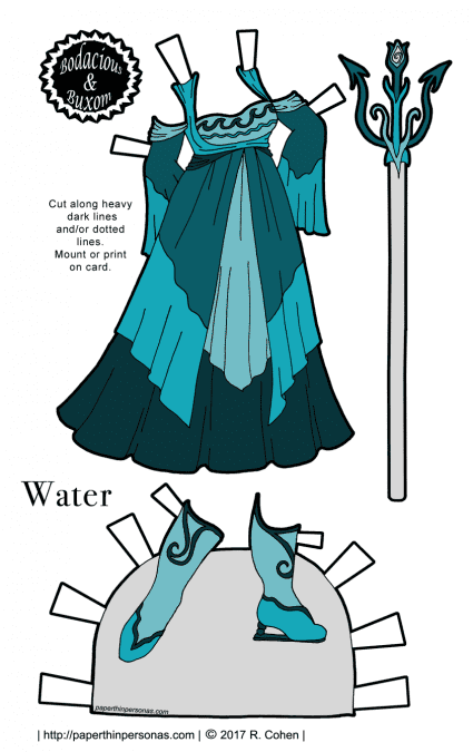 A water based fantasy gown for the curvy B&B printable paper doll series. Part of the Sorceress Gown Collection.