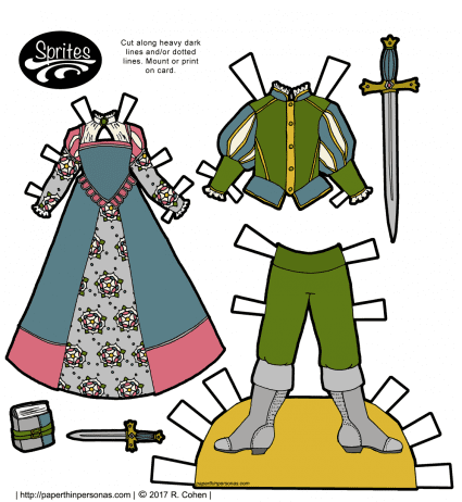 Ladies and gents fantasy paper doll clothing to print based on Tudor Era dress Free to print from paperthinpersonas.com.