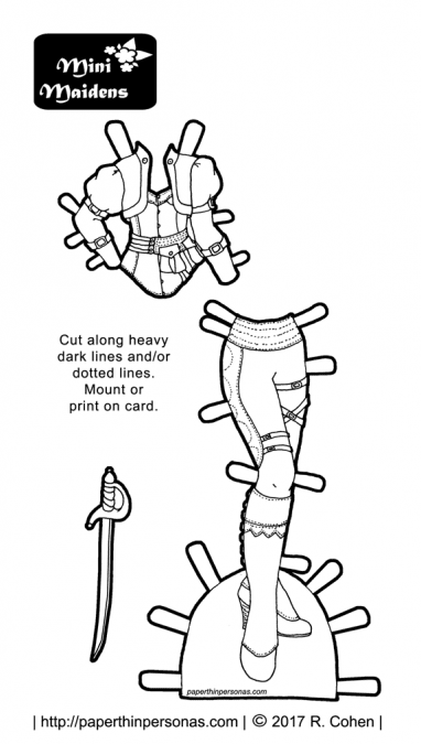A swashbuckling steampunk paper doll outfit to print and color for the Mini-Maidens paper doll series. Free to print from paperthinpersonas.com.