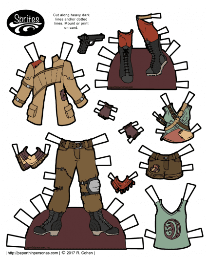 A set of post-apocalyptic fashions for paper doll inspired by all things end of the world. Designed to fit the Sprites paper doll series from paperthinpersonas.com.