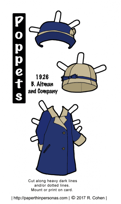 A 1920s coat design for the Poppets printable paper dolls from paperthingpersonas.com. One of dozens of historical paper doll designs.