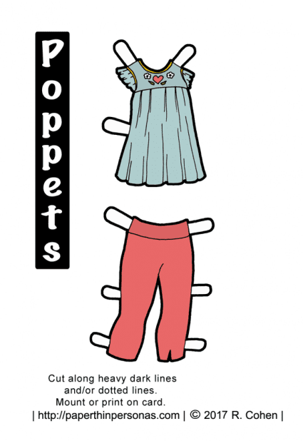 A pale blue tunic with bright pink capri leggings for the Poppet's printable paper dolls.