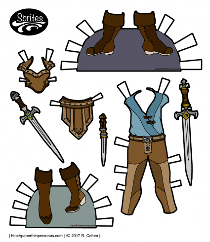 A set of paper doll fantasy armor of the Sprites printable paper doll series inspired by Xena: Warrior Princess and other pulpy fantasy. 