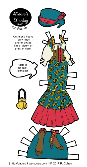 A steampunk Marisole Monday & Friend's printable paper doll outfit in bright colors to play with from paperthinpersonas.com.