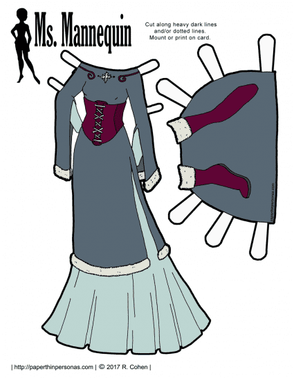 A winter princess gown trimmed in fur with matching boots. 