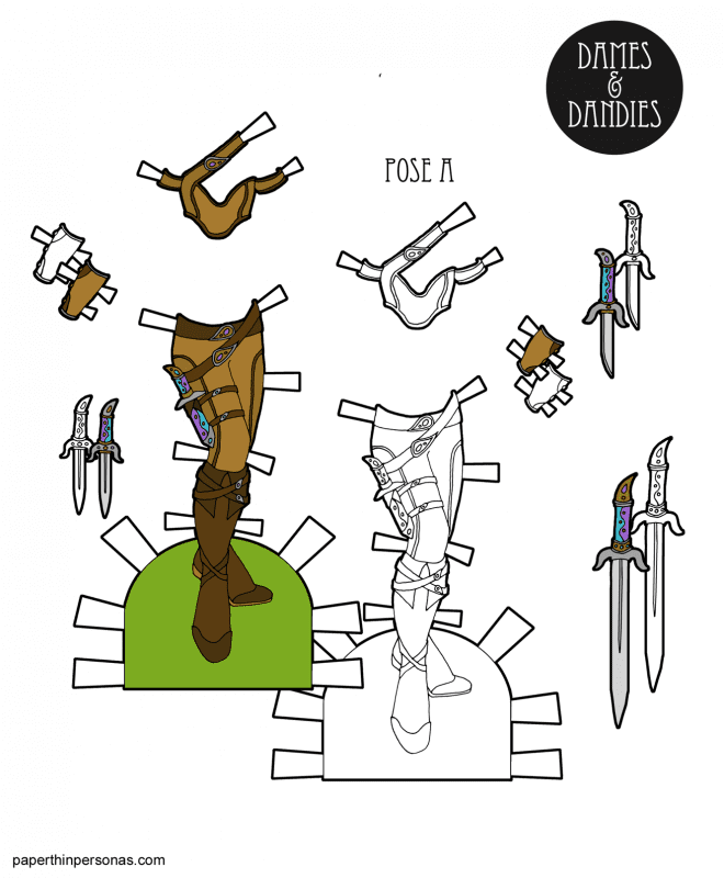A set of fantasy armor of the paper dolls from paperthinpersonas.com, because sometimes paper dolls want to be fantasy warrior princesses. 