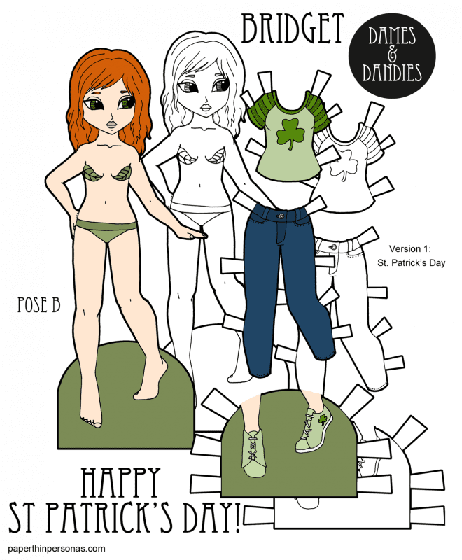 A super fun St. Patrick Day paper doll to print in color or black and white. 