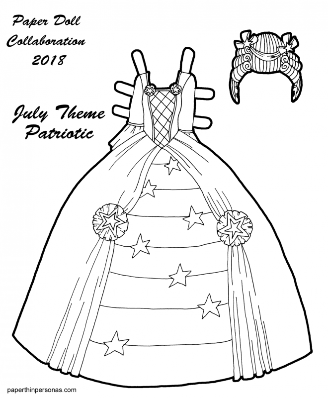 A rococo inspired fantasy paper doll princess gown with wig to print, color and cut out from paperthinpersonas.com. 