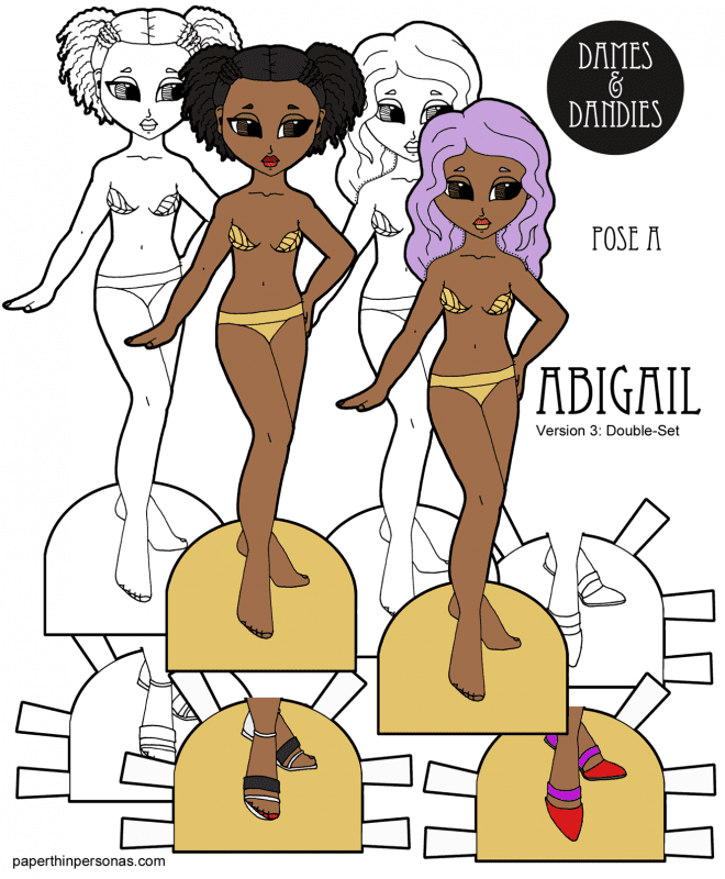 Two African-American paper dolls to dress up from paperthinpersonas.com. These cute black girls can share clothing with any of the other A Pose Dames and Dandies paper dolls.