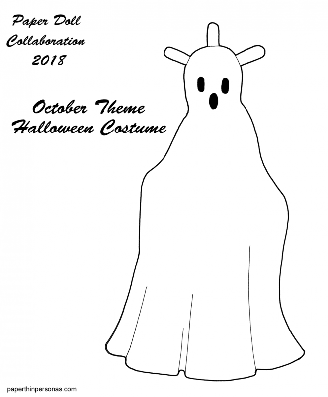 A ghostly paper doll costume to color for the paper doll collab project 2018. 