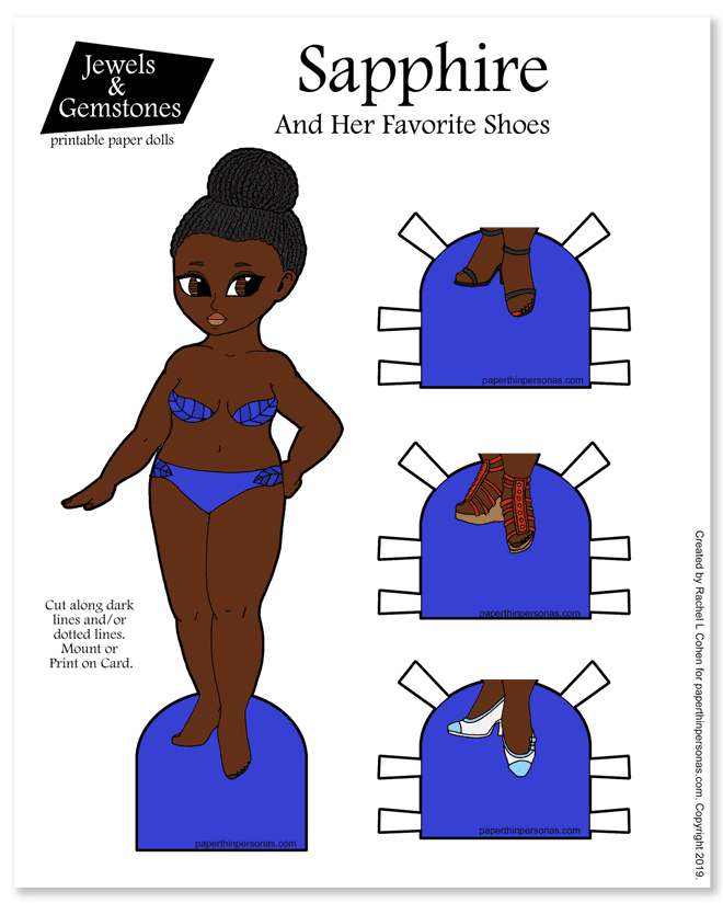 A printable paper doll of a curvy black woman with microbraids styled into a bun. Available in color or as a coloring page.