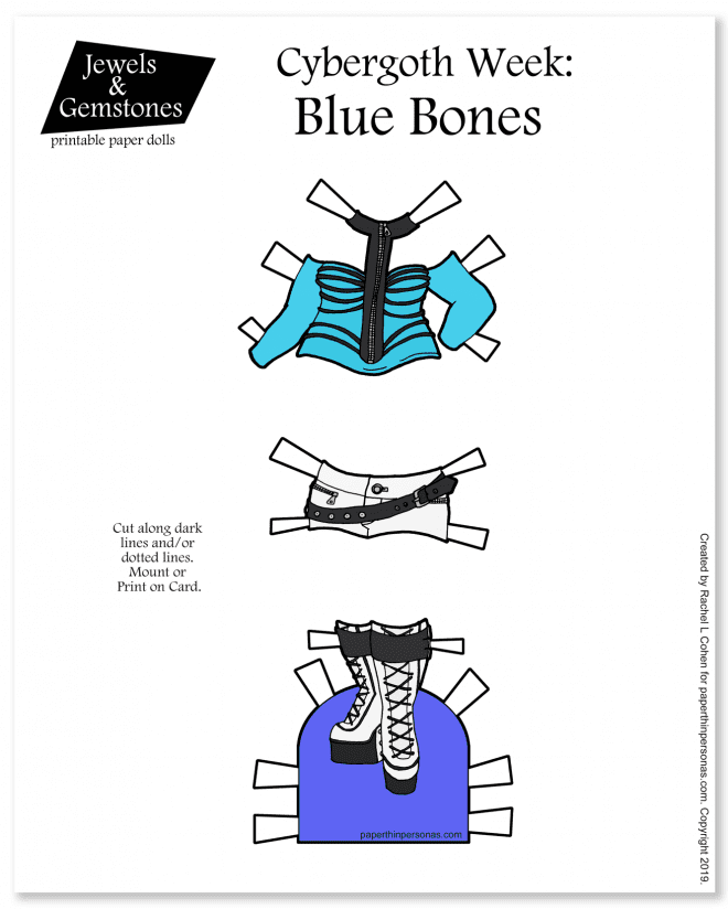 A super fun set of white shorts and blue top for my paper doll cybergoth week. Nothing says paper dolls like cybergoth? 