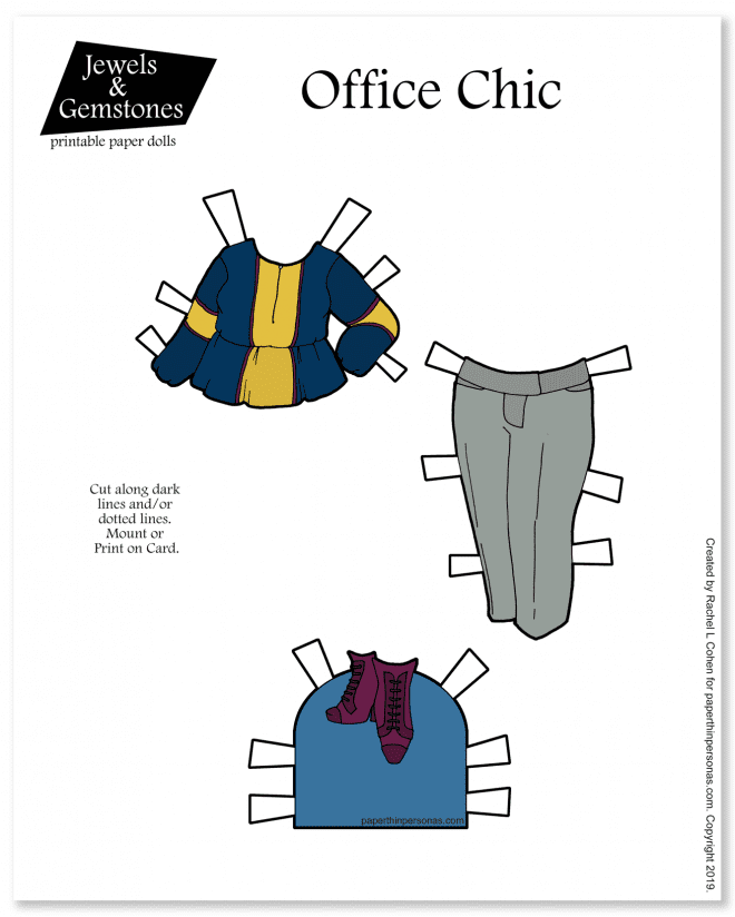 Today's paper doll outfit is a set of professional clothing with grey trousers and berry colored high heeled boots.